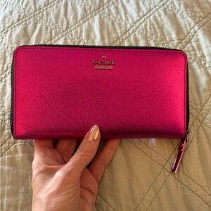 Kate spade zip around wallet! Metallic pink! Barely used